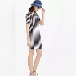 J CREW Womens Black White Striped Short Sleeve Exposed Zip Back Dress Size XXS